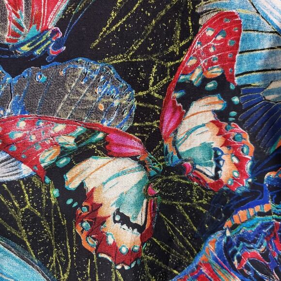 Vintage Chico's silk butterfly print open front blouse w tie accent sleeves sz M - Picture 8 of 10